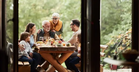 Family at outdoor living space